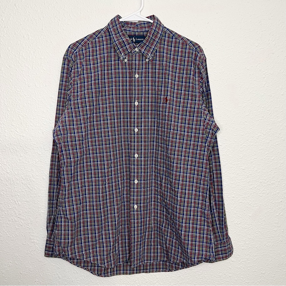 Vintage Ralph Lauren Button Up Long Sleeve Dress Shirt Blue Casual Preppy Collar